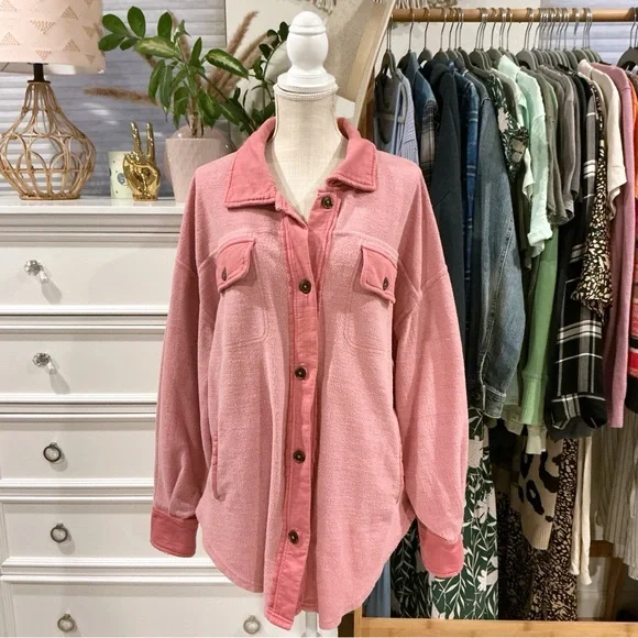 Free People | Pink Ruby Oversized Shirt Jacket size Small - Picture 4 of 15